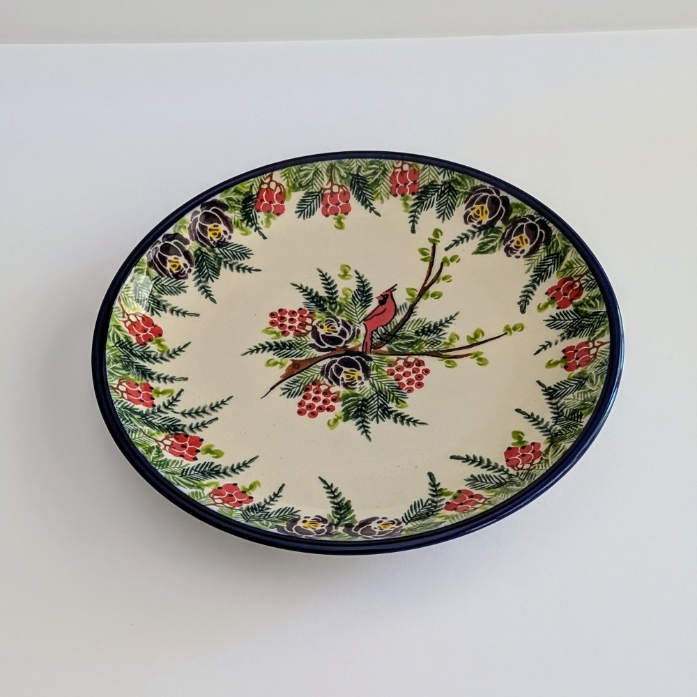 Polish Pottery "Cardinal Garden" Plate Boleslawiec Ceramika Kalich Unikat